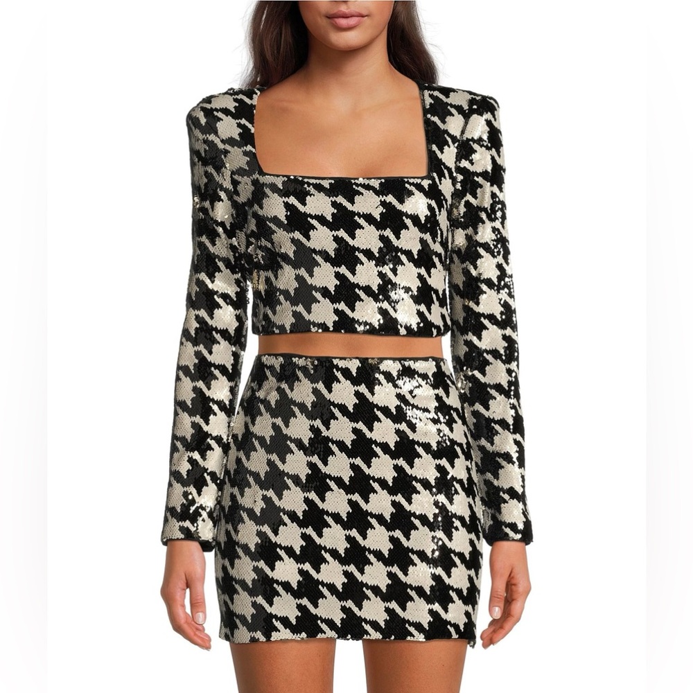 NWT ASTR The Label Darby Sequin Houndstooth Top and Skirt